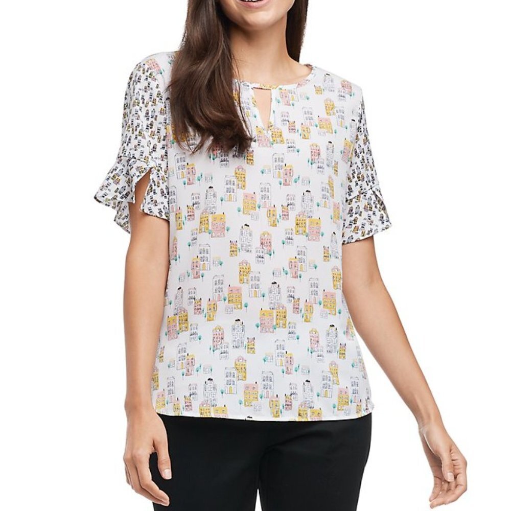 NWT Van Heusen City Print Key Hole Tee
